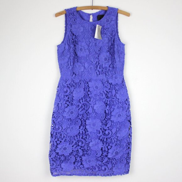 NWT J. Crew Lace Overlay Blue Sheath Dress, Cocktail Dress, Wedding Guest Dress - Picture 2 of 9